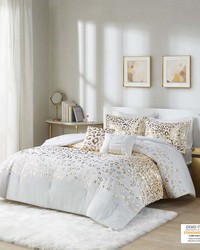 Lillie Metallic Animal Printed Comforter Set Ivory Gold Full Queen by   