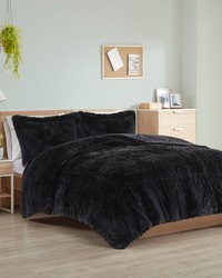 Malea Shaggy Long Fur Comforter Mini Set Black King by   