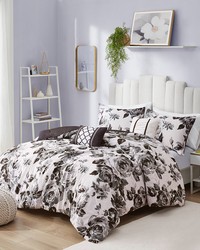 Dorsey Floral Print Comforter Set Black White King by   