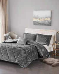 Felicia Velvet Comforter Set with Throw Pillow Grey King by   