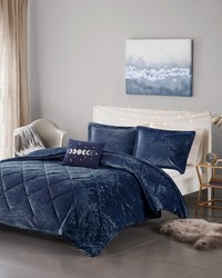 Felicia Velvet Comforter Set with Throw Pillow Navy King by   