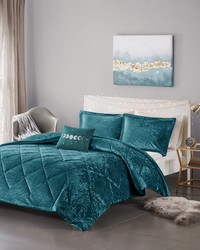 Felicia Velvet Comforter Set with Throw Pillow Teal King by   