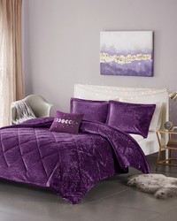 Felicia Velvet Comforter Set with Throw Pillow Purple King by   