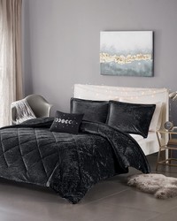 Felicia Velvet Comforter Set with Throw Pillow Black King by   