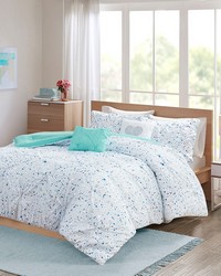 Abby Metallic Printed and Pintucked Comforter Set Aqua blue Twin by   