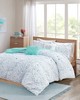 Olliix Abby Metallic Printed and Pintucked Comforter Set Aqua blue