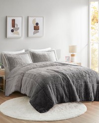 Brielle Ombre Shaggy Long Fur Comforter Mini Set Grey King by   