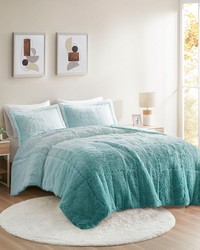 Brielle Ombre Shaggy Long Fur Comforter Mini Set Aqua King by   