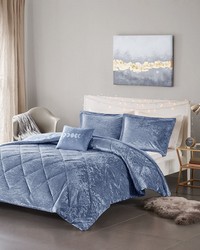 Felicia Velvet Comforter Set with Throw Pillow Blue King by   