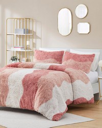 Cassie Ombre Shaggy Faux Fur Comforter Set Blush Multi Full Queen by   