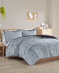 Malea Shaggy Long Fur Comforter Mini Set Black White King by   