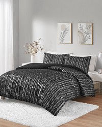 Naomi Metallic Print Faux Fur Comforter Set Black Silver Full Queen by   