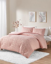 Naomi Metallic Print Faux Fur Comforter Set Blush Gold Full Queen by   