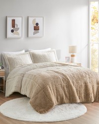 Brielle Ombre Shaggy Long Fur Comforter Mini Set Natural King by   