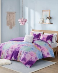 Cassiopeia Watercolor Tie Dye Printed Comforter Set with Throw Pillow Lavender King by   