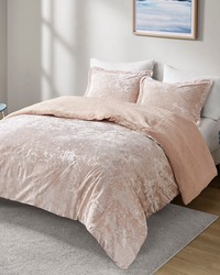 Mira Crushed Velvet Sherpa Reversible Comforter Set Blush Full Queen by   