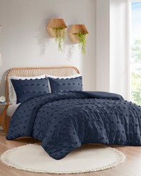 Lucy Clip Jacquard Comforter Set Navy Full Queen by   