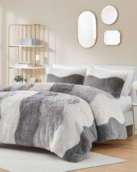 Cassie Ombre Shaggy Faux Fur Comforter Set Grey Full Queen by   