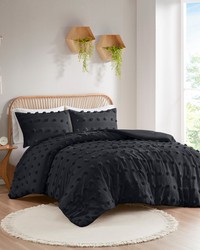 Lucy Clip Jacquard Comforter Set Black Full Queen by   