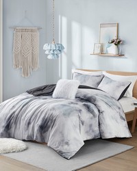 Cassiopeia Watercolor Tie Dye Printed Comforter Set with Throw Pillow Charcoal King by   