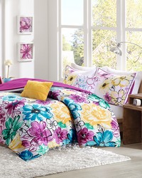 Olivia Floral Comforter Set Blue King by   