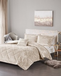 Felicia Velvet Comforter Set with Throw Pillow Champagne King by   