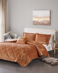 Felicia Velvet Comforter Set with Throw Pillow Rust King by   