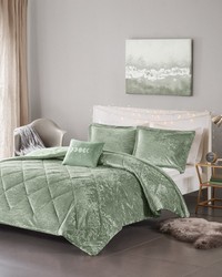 Felicia Velvet Comforter Set with Throw Pillow Green King by   