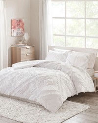 Kacie Solid Quilt Set With Tufted Diamond Ruffles White Full Queen by   