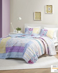 Emmaline Patchwork Printed Cotton Reversible Coverlet Set Blue Purple Full Queen by   