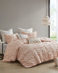 Masie 3 Piece Elastic Embroidered Cotton Comforter Set Blush Full Queen by   