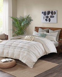 Nea Cotton Printed Comforter Set with Trims Off White Gray King by   