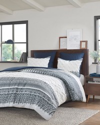 Mila 3 Piece Cotton Comforter Set with Chenille Tufting Navy Full Queen by   