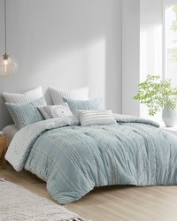 Kara 3 Piece Cotton Jacquard Comforter Set Aqua Full Queen by   