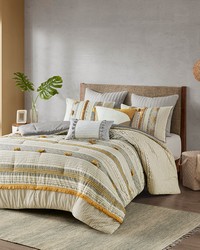 Cody 3 Piece Cotton Comforter Set Gray Yellow Full Queen by   