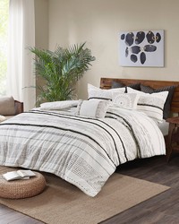 Nea Cotton Printed Comforter Set with Trims Black White Full Queen by   