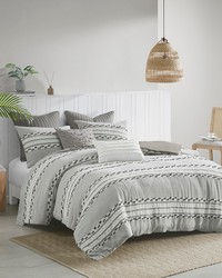 Lennon 3 Piece Organic Cotton Jacquard Comforter Set Charcoal Full Queen by   