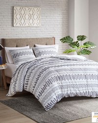 Rhea Cotton Jacquard Comforter Mini Set OffWhite Navy Full Queen by   