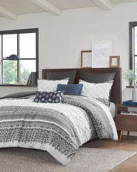 Mila 3 Piece Cotton Comforter Set with Chenille Tufting Gray Full Queen by   