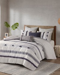 Cody 3 Piece Cotton Comforter Set Gray Navy Full Queen by   