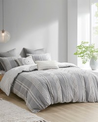 Kara 3 Piece Cotton Jacquard Comforter Set Gray Full Queen by   