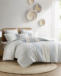 Imani Cotton Printed Comforter Set with Chenille White Navy Full Queen by   