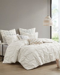 Masie 3 Piece Elastic Embroidered Cotton Comforter Set White Full Queen by   