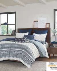 Mila 3 Piece Cotton Duvet Cover Set with Chenille Tufting Navy Full Queen by   