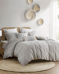 Imani Cotton Printed Duvet Cover Set with Chenille Gray Full Queen by   