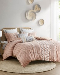 Imani Cotton Printed Duvet Cover Set with Chenille Blush Full Queen by   