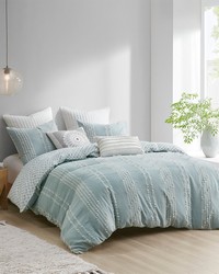 Kara 3 Piece Cotton Jacquard Duvet Cover Set Aqua Full Queen by   