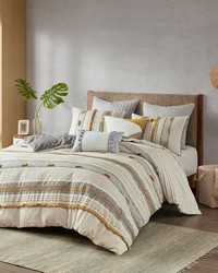 Cody 3 Piece Cotton Duvet Cover Set Gray Yellow Full Queen by   