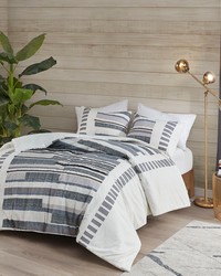 Serena 3 Piece Cotton Printed Duvet Cover Set w  trims Navy Full Queen by   