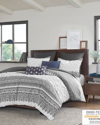 Mila 3 Piece Cotton Duvet Cover Set with Chenille Tufting Gray Full Queen by   